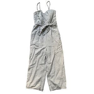 American Eagle White & Gray Striped Linen Blend Jumpsuit S